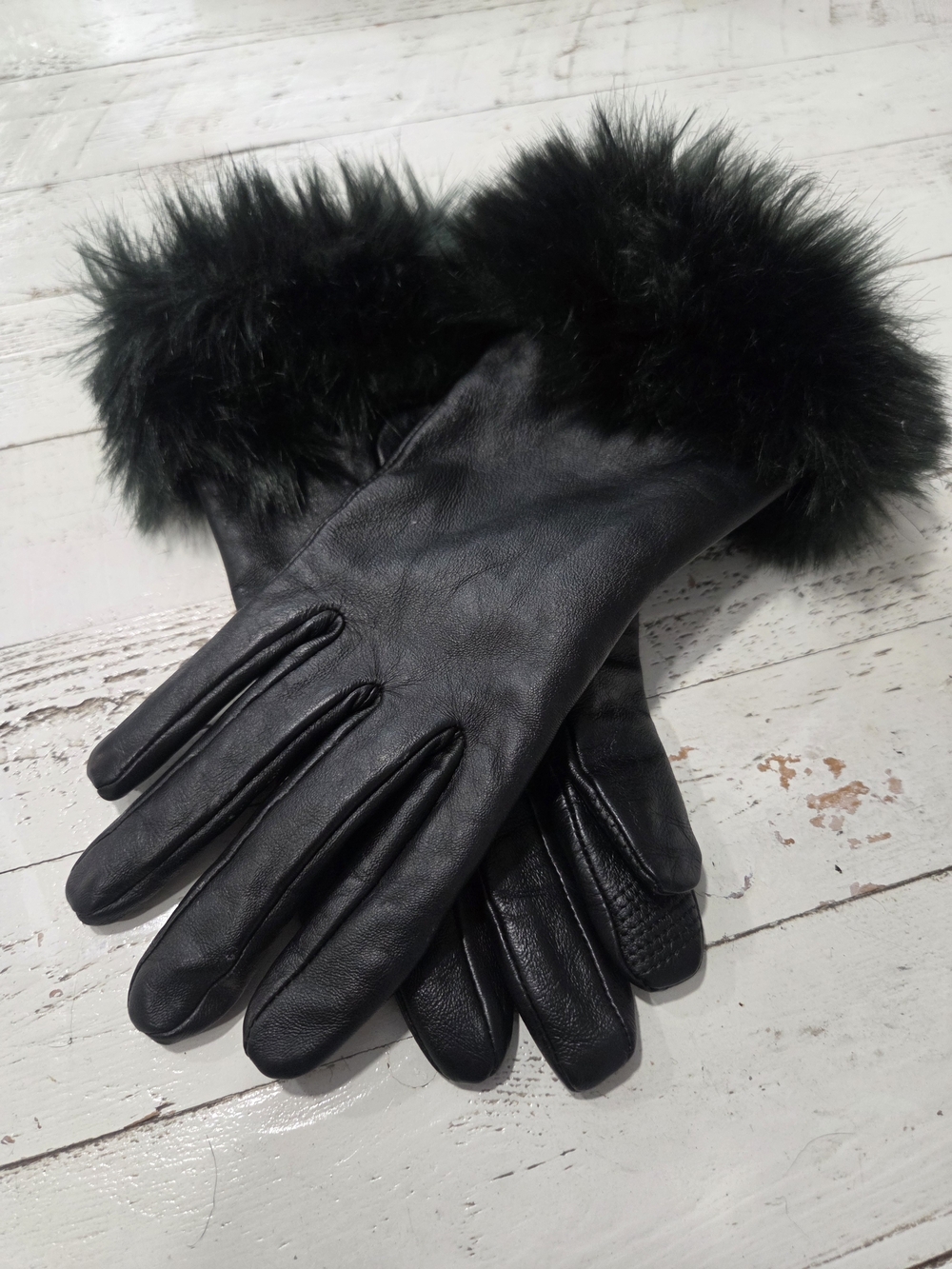 Merona Black Leather Gloves with Faux Fur Cuffs